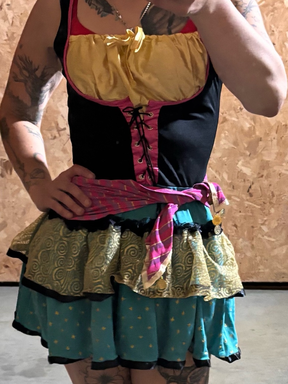 Women's Teal and Gold Tiered Skirt - Stylish Festival Skirt